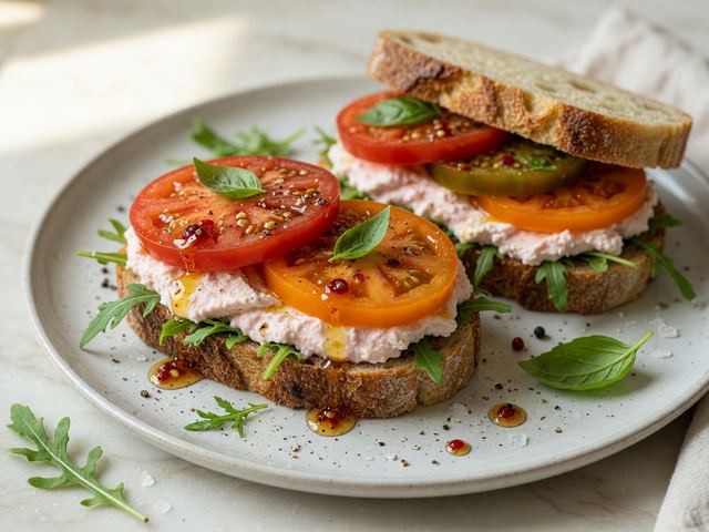 Heirloom Tomato Whipped Feta Sandwiches with Hot Honey