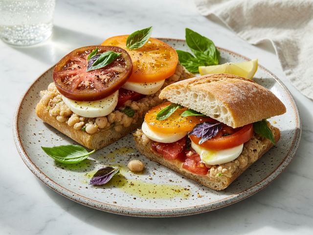 Heirloom Tomato White-Bean Smash Sandwiches with Basil