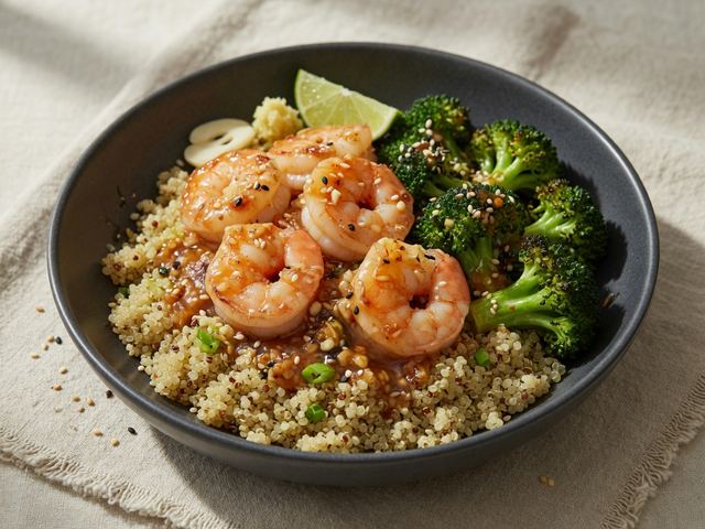 Honey Garlic Shrimp Quinoa Bowls