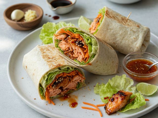 Honey Sriracha Salmon Salad Wraps