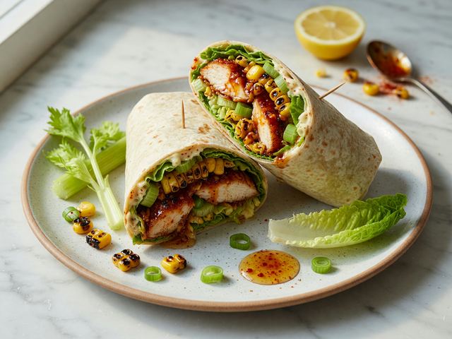 Hot-Honey Chicken & Charred Corn Salad Wraps