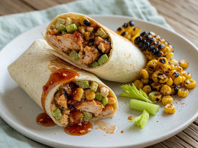 Hot-Honey Chicken Salad Wraps with Charred Corn