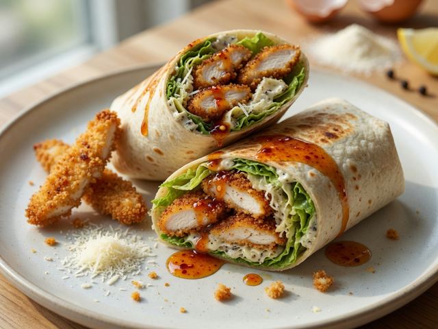 Hot Honey Crispy Chicken Caesar Wraps