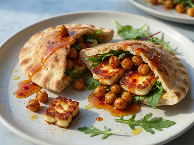 Hot Honey Halloumi & Chickpea Pita Pockets