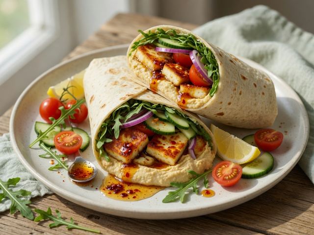 Hot Honey Halloumi Hummus Wraps