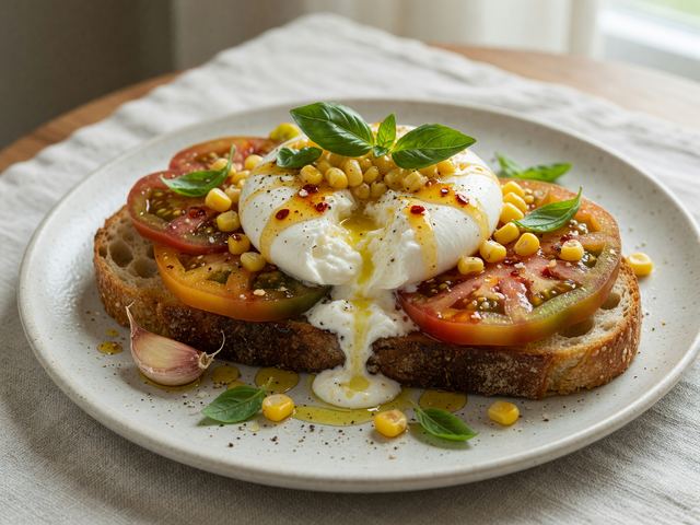 Hot-Honey Heirloom Tomato & Burrata Open-Face Sandwiches