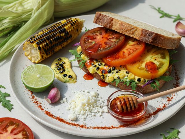 Hot-Honey Heirloom Tomato Sandwiches with Charred Corn Mayo