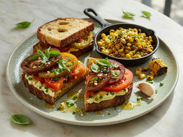 Hot-Honey Heirloom Tomato Sandwiches with Skillet-Charred Corn