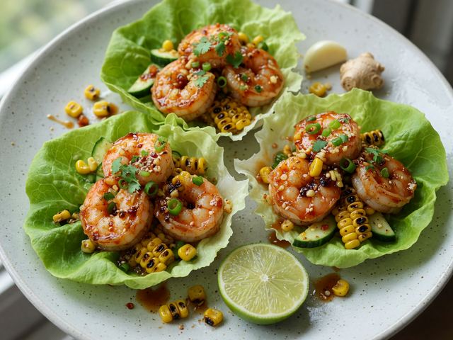Hot-Honey Shrimp Lettuce Cups with Charred Corn