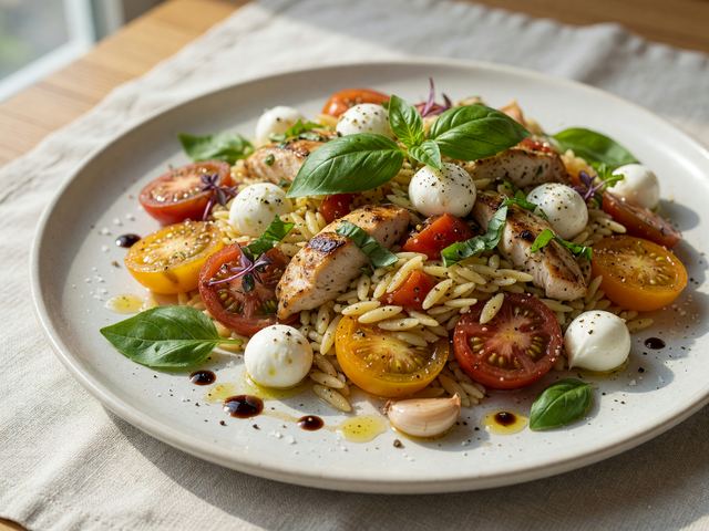 Italian Caprese Chicken Orzo Salad