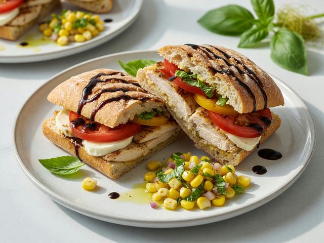 Italian Caprese Chicken Panini with Basil Corn Relish