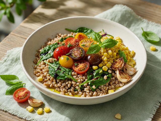 Italian Farro Bowls with Burst Tomatoes & Basil Corn