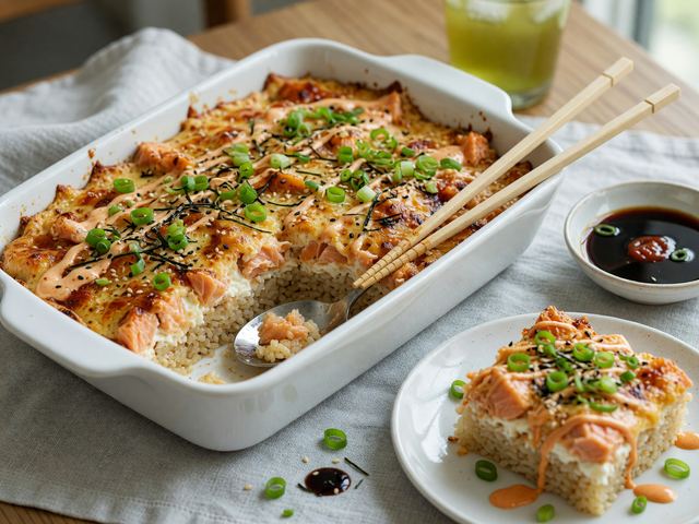 Japanese Sushi Bake with Salmon