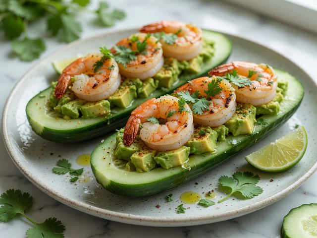 Keto Shrimp Cucumber Avocado Boats