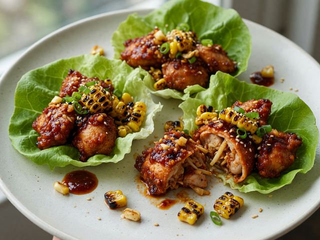 Korean Gochujang Chicken Lettuce Wraps with Charred Corn
