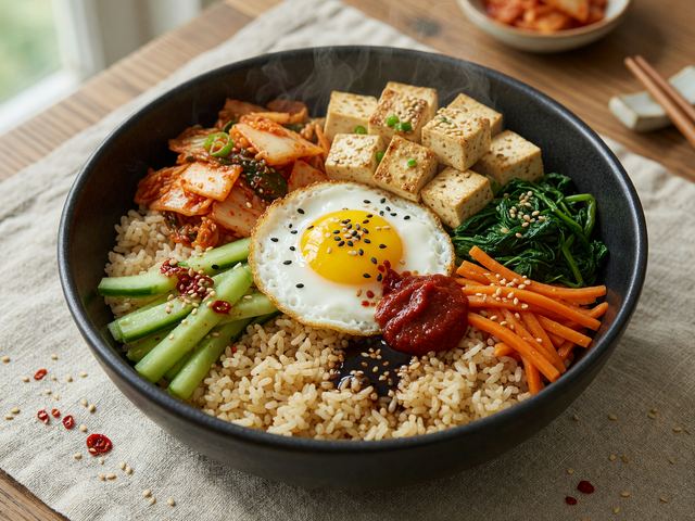 Korean Kimchi Tofu Bibimbap Bowl