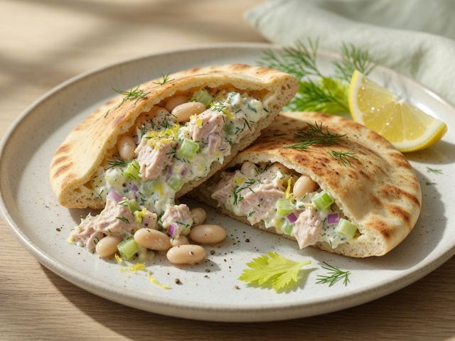 Lemon Dill Tuna White Bean Pita Pockets