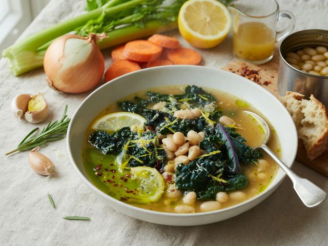 Lemon Garlic White Bean & Kale Soup