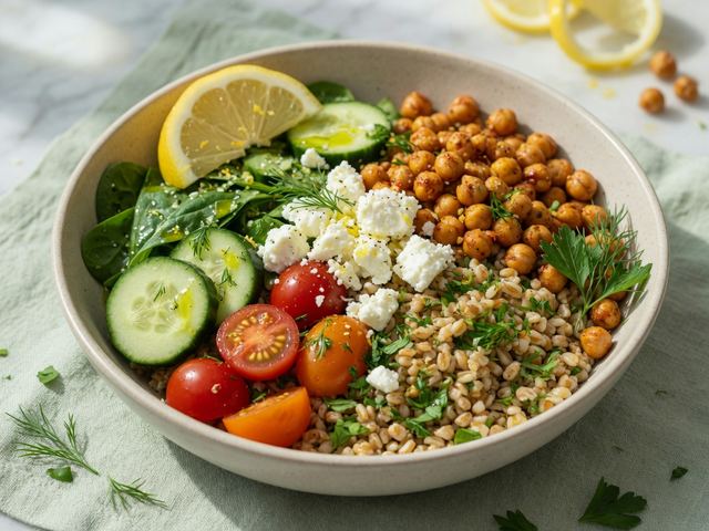Lemon Herb Farro Bowls with Roasted Chickpeas & Feta