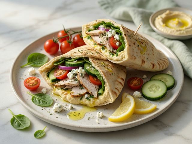Lemon Herb Turkey & Hummus Pita Wraps