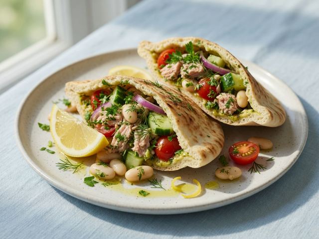 Lemon-Herb White Bean & Tuna Pita Pockets