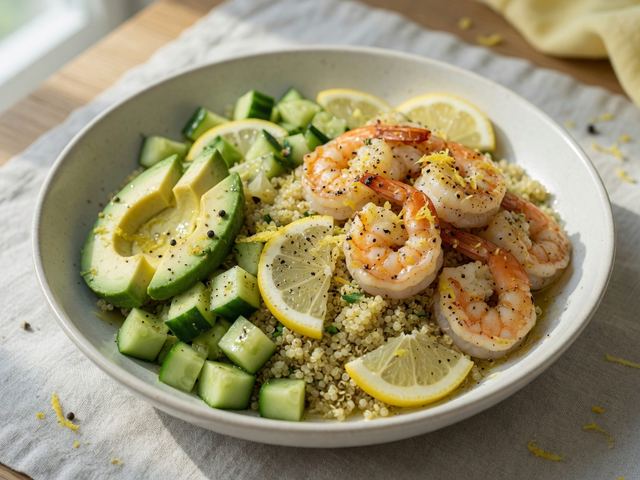Lemon Pepper Shrimp and Avocado Quinoa Bowls
