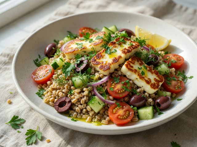 Meal-Prep Mediterranean Halloumi Farro Salad