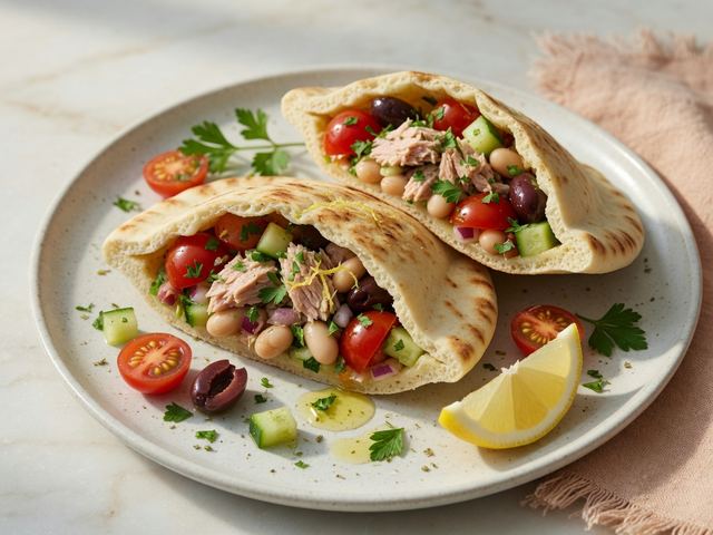 Mediterranean White Bean & Tuna Pita Pockets