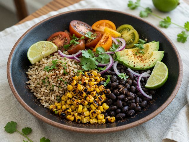 Mexican Charred Corn Black Bean Burrito Bowls