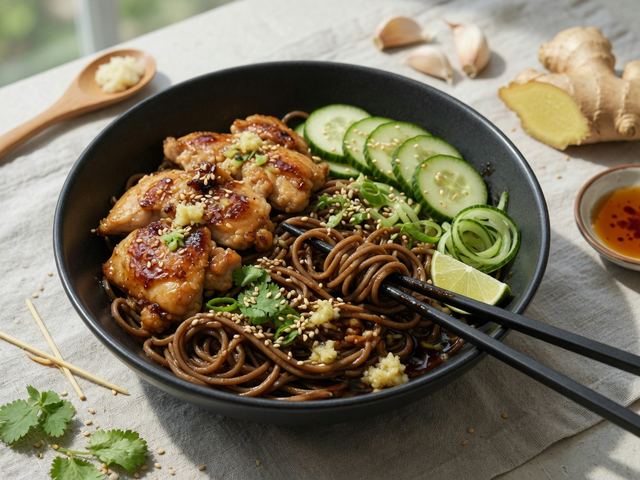 Miso Ginger Chicken Soba Bowls