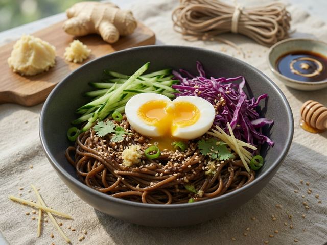 Miso Ginger Soba Noodle Bowls with Soft Eggs