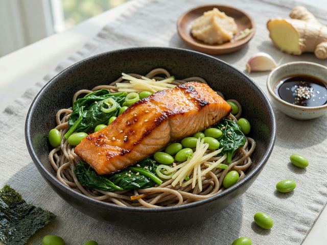 Miso Glazed Salmon Soba Noodle Bowls