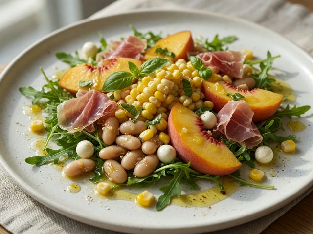 No-Cook Peach Corn & White Bean Protein Plates