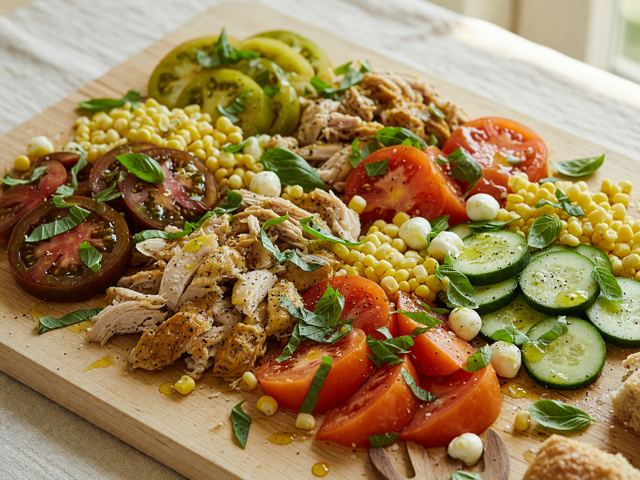 No-Cook Rotisserie Chicken Heirloom Tomato Corn Boards