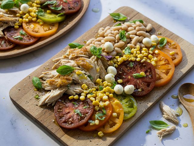 No-Cook Rotisserie Chicken Heirloom Tomato Lunch Boards