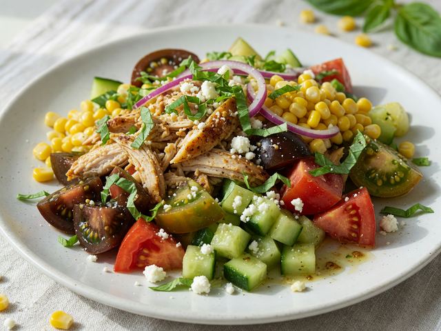 No-Cook Rotisserie Chicken Heirloom Tomato & Sweet Corn Salad