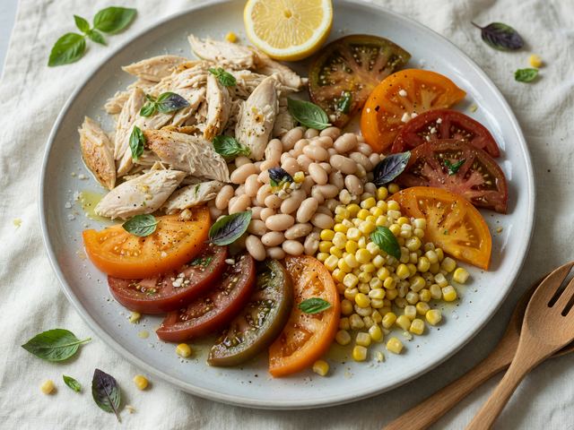 No-Cook Rotisserie Chicken Heirloom Tomato & White Bean Boards