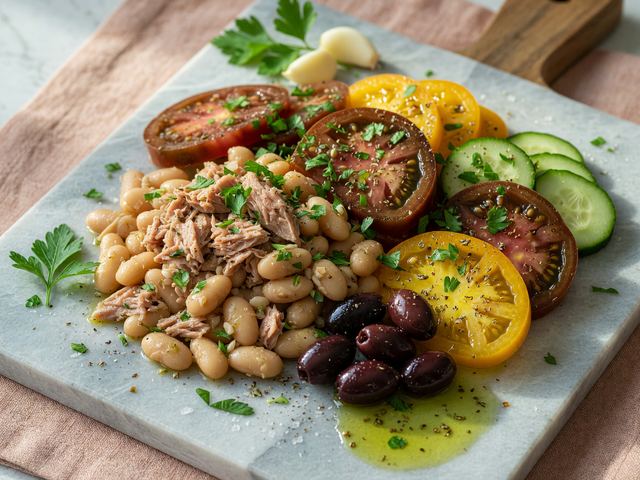 No-Cook White Bean Tuna & Heirloom Tomato Boards