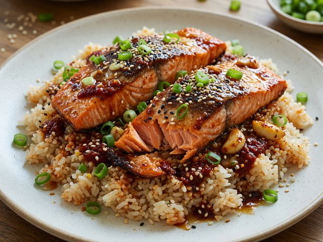 One-Pan Gochujang Butter Salmon Rice