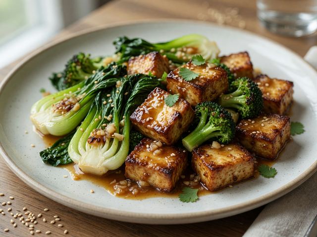 One-Pan Miso Glazed Tofu and Greens