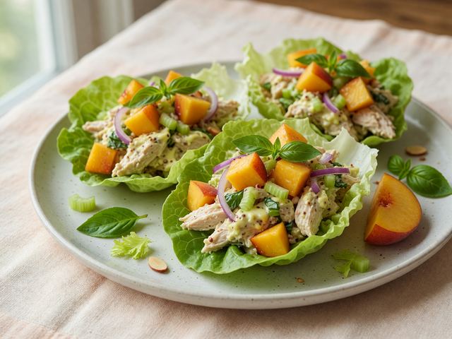 Peach-Basil Chicken Salad Lettuce Wraps