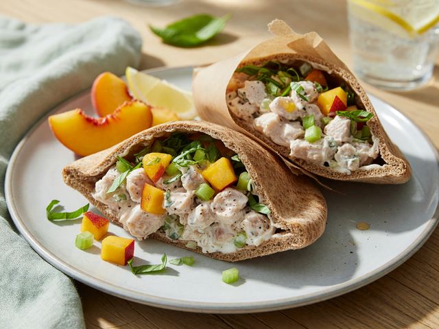 Peach Basil Chicken Salad Pita Pockets