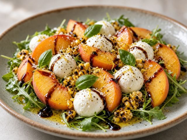 Peach Caprese with Charred Corn