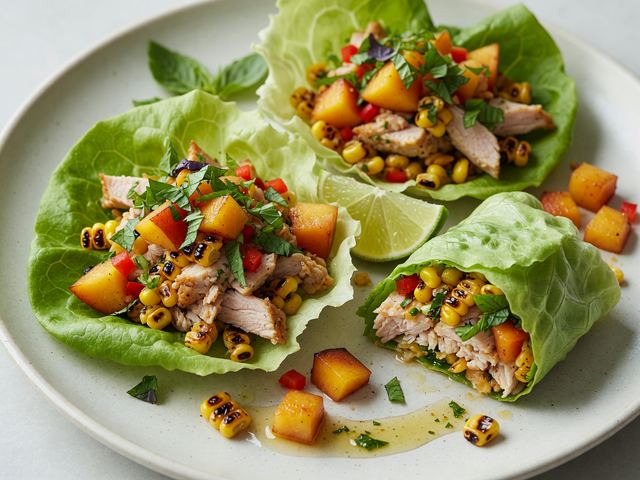 Peach & Charred Corn Turkey Lettuce Wraps
