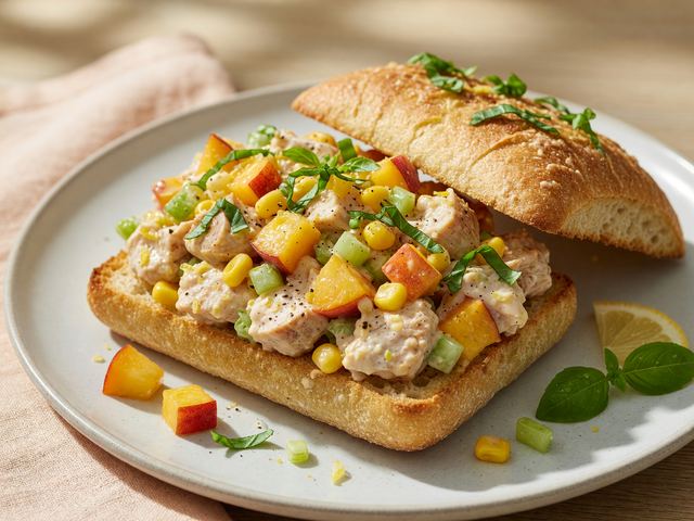 Peach Corn Chicken Salad Ciabatta Sandwiches