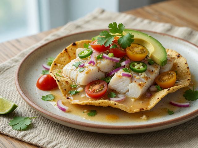 Peruvian Ceviche Style Fish Tostada Bake