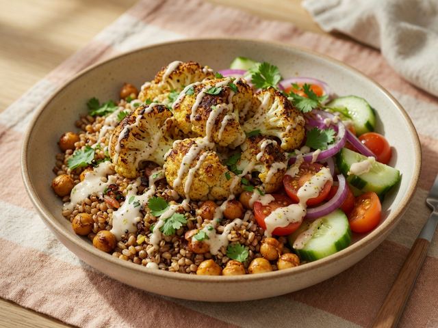 Roasted Cauliflower Shawarma Bowls with Tahini Drizzle
