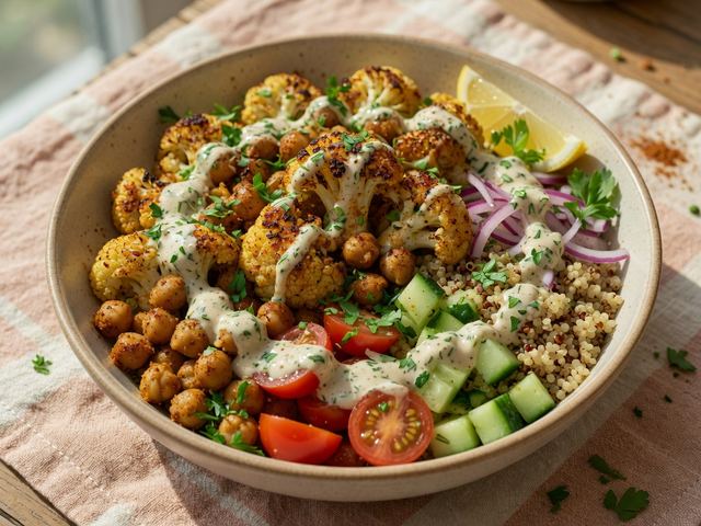 Roasted Cauliflower Shawarma Bowls with Tahini-Herb Sauce