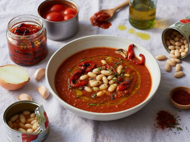 Roasted Red Pepper & Tomato Soup with White Beans