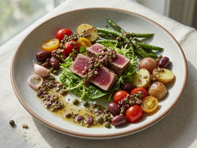 Seared Tuna Niçoise Bowl with Olive Tapenade Vinaigrette